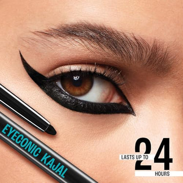 Lakme Eyeconic Black Kajal, Matte Kohl Liner in a Twist Up Pencil - Waterproof, Smudge Proof & Long Lasting Eye Makeup, 0.35 g